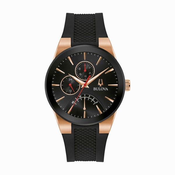 Bulova Futuro with 41X41 MM Black Round Dial Silicone Band Strap; 97C111
