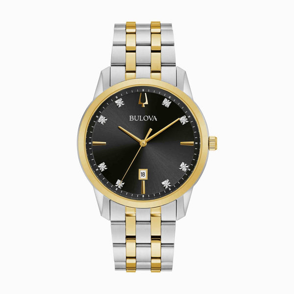 Bulova Classic Collection with 40X40 MM Black Round Dial Stainless Steel Watch Band; 98D165