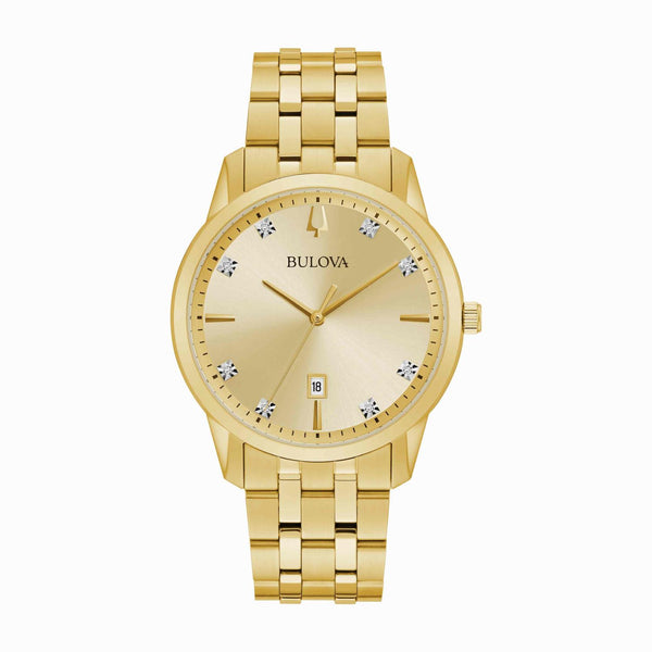 Bulova with 40X40 MM Champagne Round Dial Stainless Steel Watch Band; 97D123