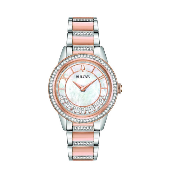 Bulova with 33X33 MM White Round Dial Stainless Steel Watch Band; 98L246