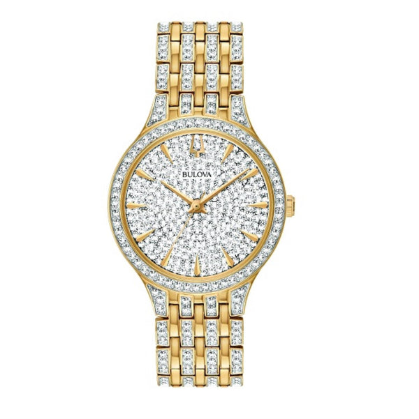 Bulova Crystal Collection with 32X32 MM Silvertone Round Dial Stainless Steel Watch Band; 98L263