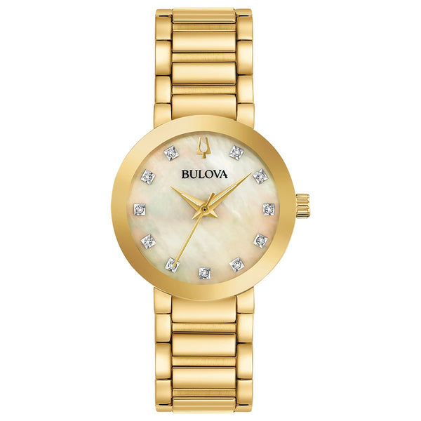 Bulova Futuro with 30X30 MM Champagne Round Dial Stainless Steel Watch Band; 97P133