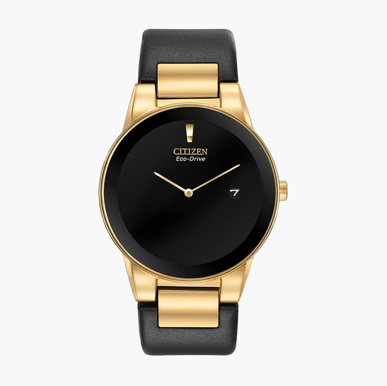 Citizen with 40X40 MM Black Round Dial Leather Band Strap; AU1062-05E