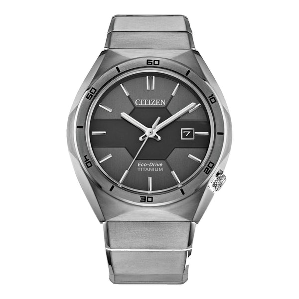 Citizen with 41X41 MM Black Round Dial Titanium Band Watch Band; AW1660-51H