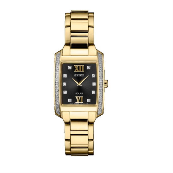 Seiko with 24X24 MM Black Rectangular Dial Stainless Steel Watch Band; SUP406