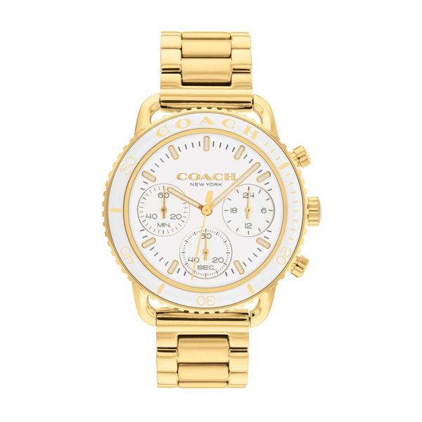 Coach Cruiser 37MM White Ceramic Bezel Goldtone Chronograph Watch; 14504051