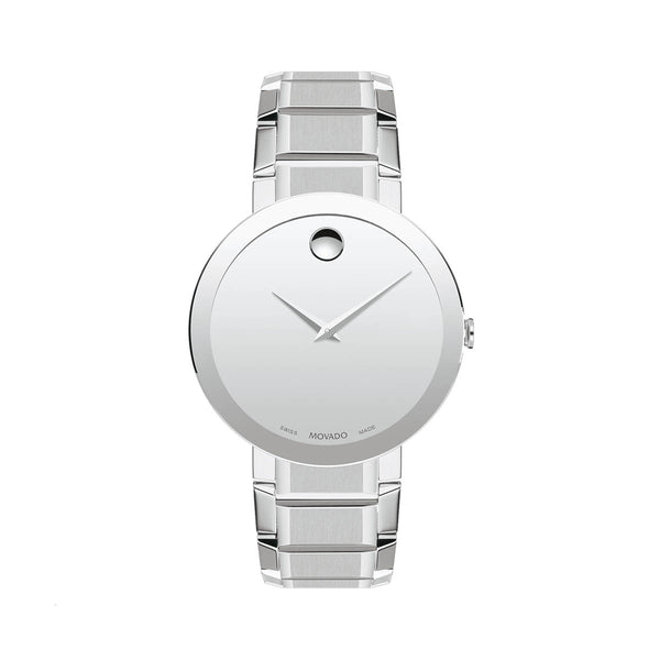 Movado with 39MM Silvertone Round Dial Stainless Steel Watch Band; 0607178
