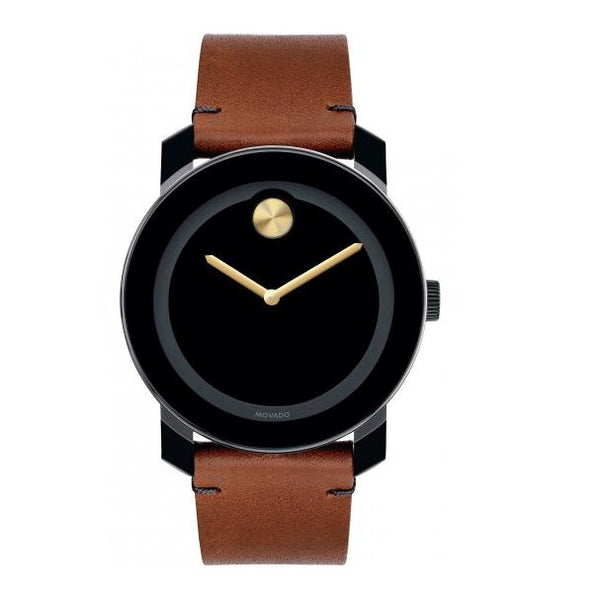 Movado BOLD with 42MM Black Round Dial Leather Band Strap; 3600305
