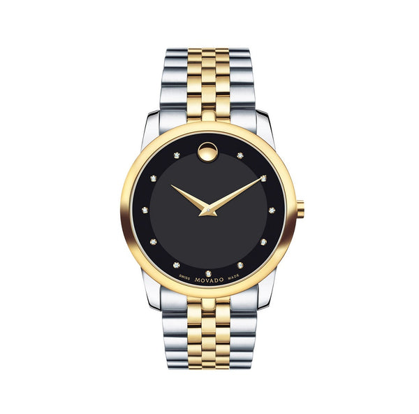 Movado with 40MM Black Round Dial Stainless Steel Watch Band; 0607202