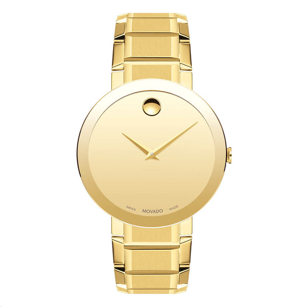 Movado with 39MM Yellow Round Dial Stainless Steel Watch Band; 0607180