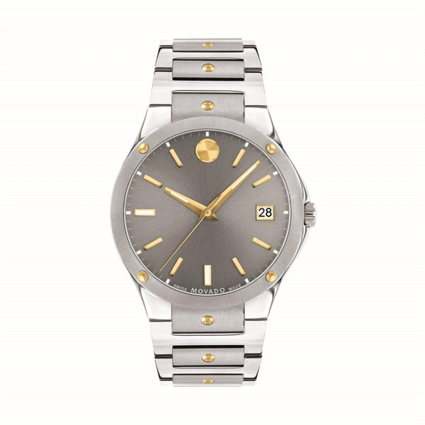 Movado with 41MM Grey Round Dial Stainless Steel Watch Band; 0607514