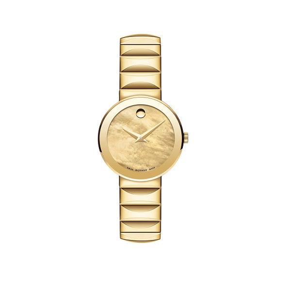 Movado with 26MM Yellow Round Dial Stainless Steel Watch Band; 0607049
