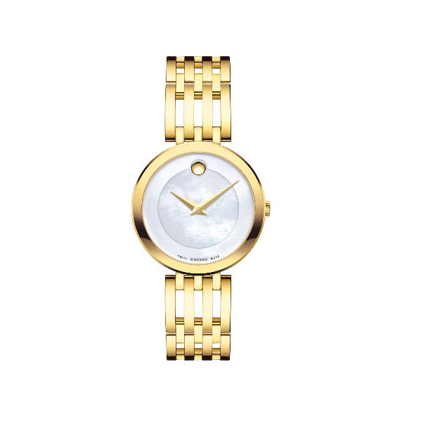 Movado with 28MM White Round Dial Stainless Steel Watch Band; 0607054