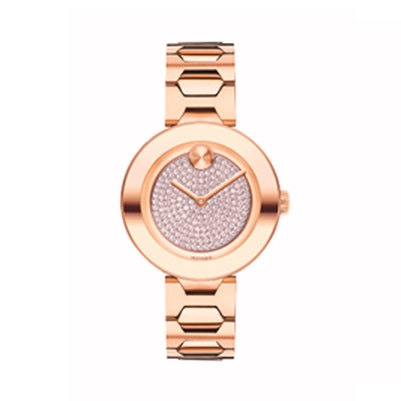 Movado BOLD with 32MM Rosetone Round Dial Stainless Steel Watch Band; 3600493