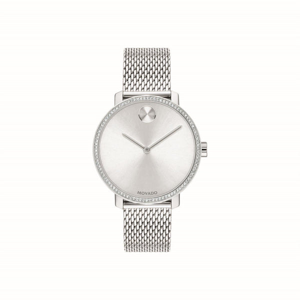 Movado BOLD Shimmer with 34MM Silvertone Round Dial Stainless Steel Watch Band; 3600655