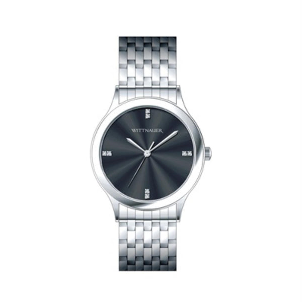 Wittnauer with 44MM Black Round Dial Stainless Steel Watch Band; Black Tie WN3073