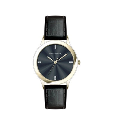Wittnauer with 44MM Black Round Dial Leather Band Strap; WN1018