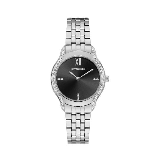 Wittnauer Diamond Accent with 30MM Black Round Dial Stainless Steel Watch Band; WN4116