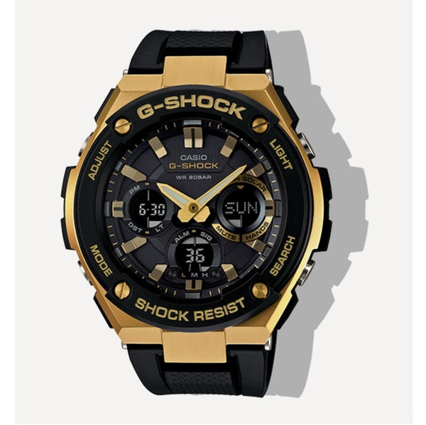 G-Shock with 52X52 MM Black Round Dial Resin Band Strap; GSTS100G-1A. Comes with Free G-Shock Organizer Bag.