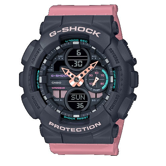 G-Shock Analog-Digital Display in Black and Pink Resin; GMAS140-4A