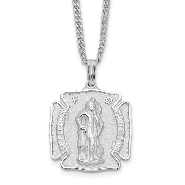 24in Rhodium-plated Kelly Waters St. Florian Medal Necklace