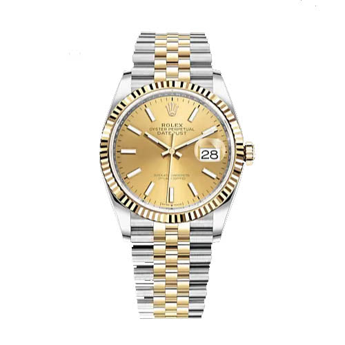 Certified Pre-Owned Rolex Two-Tone Steel & 18K Yellow Gold Oyster Perpetual Datejust with 36X36 MM Champagne Round Dial; 10100