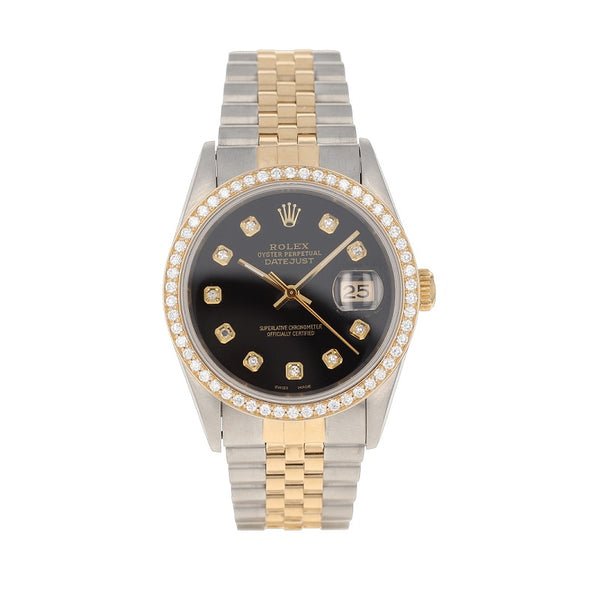 Certified Pre-Owned Rolex Diamond Accent Oyster Perpetual Datejust with 36X36 MM Black Round Dial Steel & 18K Yellow Gold Oyster; 10301