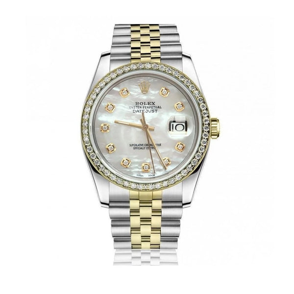 Certified Pre-Owned Rolex Diamond Accent Oyster Perpetual Datejust with 36X36 MM White Round Dial Steel & 18K Yellow Gold Jubilee; 10305