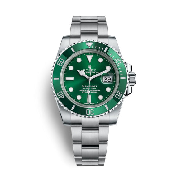 Certified Pre-Owned Rolex White Stainless Steel Oyster Perpetual Submariner with 40X40 MM Green Round Dial; "Hulk"