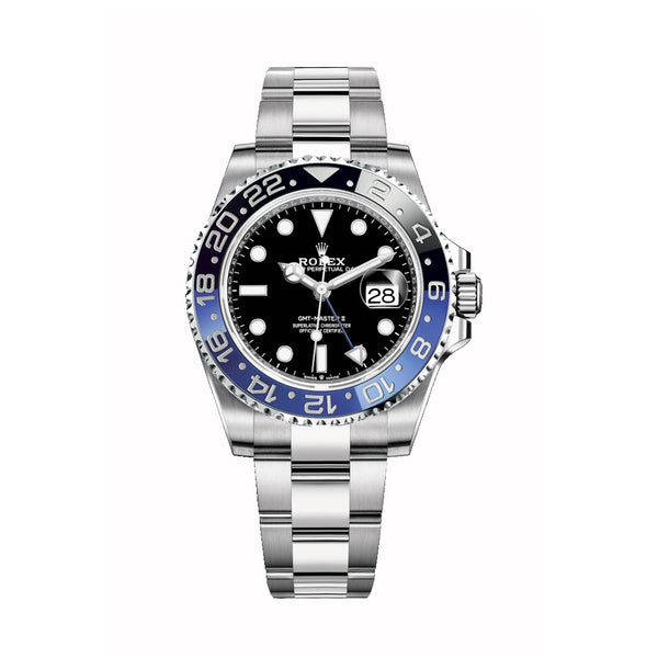 Certified Pre-Owned Rolex White Stainless Steel Oyster Perpetual GMT-Master II with 40X40 MM Black Round Dial; "Batman"