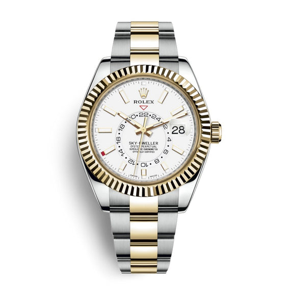 Certified Pre-Owned Rolex Two-Tone Steel & 18K Yellow Gold Sky-Dweller Oyster Perpetual with 42X42 MM White Round Dial; 326933.2