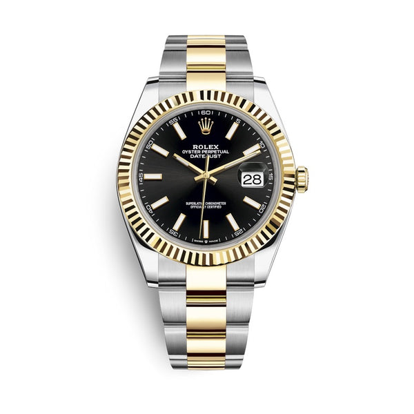 Certified Pre-Owned Rolex Two-Tone Steel & 18K Yellow Gold Oyster Perpetual Datejust-41 with 41X41 MM Black Round Dial; 126333