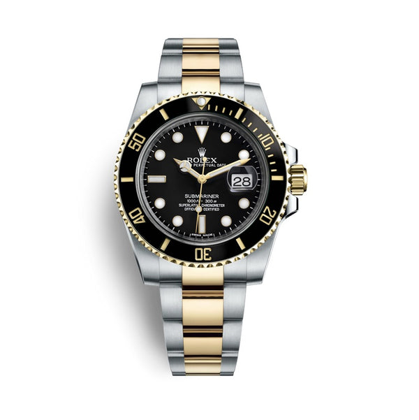 Certified Pre-Owned Rolex Two-Tone Steel & 18K Yellow Gold Oyster Perpetual Submariner with 40X40 MM Black Round Dial; With Ceramic Bezel