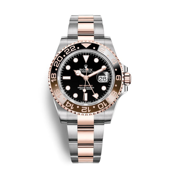 Certified Pre-Owned Rolex Two-Tone Steel & 18K Everose Gold GMT-Master II with 40X40 MM Black Round Dial; "Root Beer"