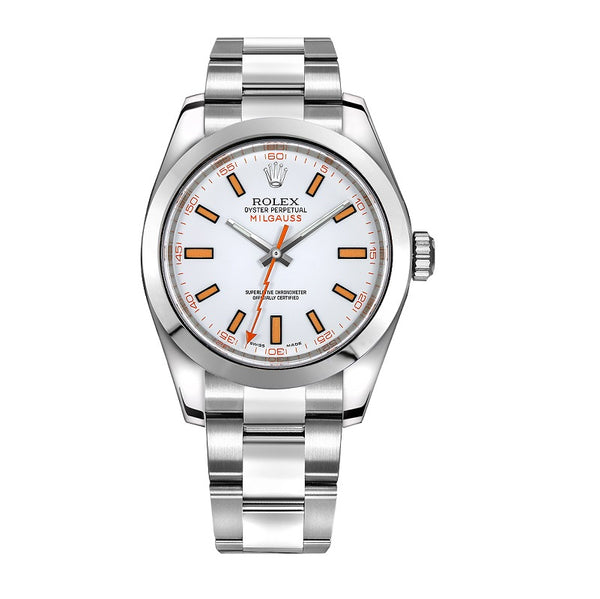 Certified Pre-Owned Rolex White Stainless Steel Oyster Perpetual Milgauss with 40X40 MM White Round Dial; 116400.2