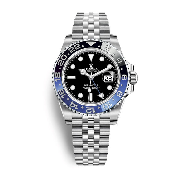 Certified Pre-Owned Rolex White Stainless Steel Oyster Perpetual GMT-Master II with 40X40 MM Black Round Dial; "Batman" w/Ceramic Bezel
