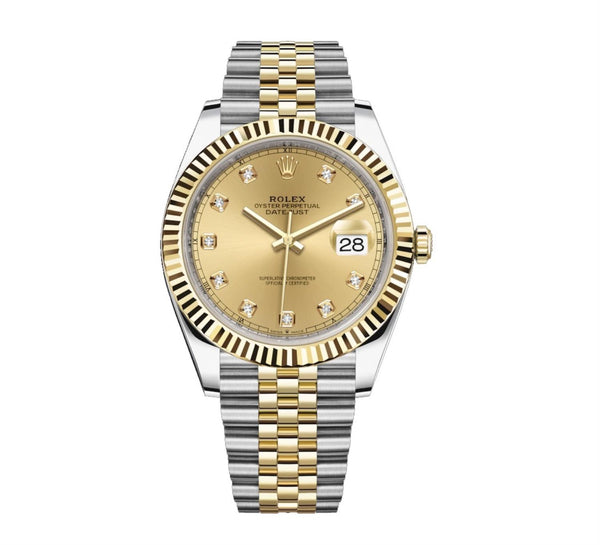 Certified Pre-Owned Rolex Diamond Accent Oyster Perpetual Datejust-41 with 41X41 MM Champagne Round Dial Steel & 18K Yellow Gold Jubilee; 126333-41MM