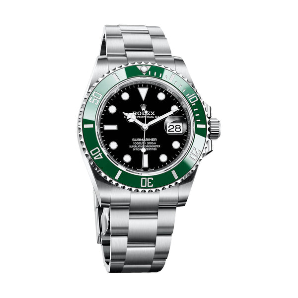 Certified Pre-Owned Rolex White Stainless Steel Oyster Perpetual Submariner with 40X40 MM Black Round Dial; With Ceramic Bezel