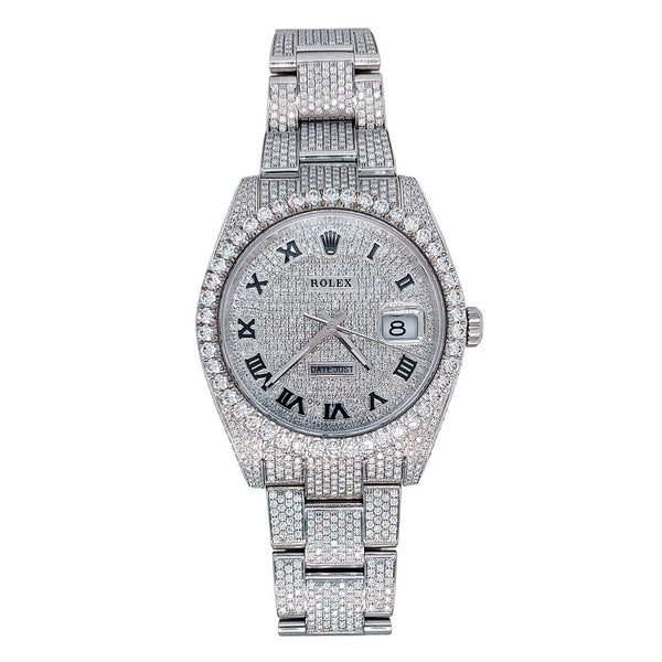 Certified Pre-Owned Rolex Diamond Accent Oyster Perpetual Datejust with 41X41 MM Pave Diamond Round Dial Stainless Steel Oyster; 126300