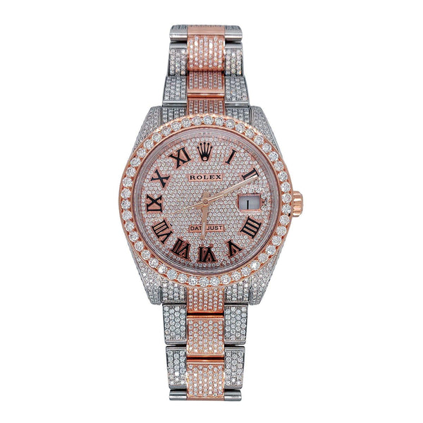 Certified Pre-Owned Rolex Two-Tone Steel & 18K Everose Gold Oyster Perpetual Datejust with 41X41 MM Pave Diamond Round Dial; 126301