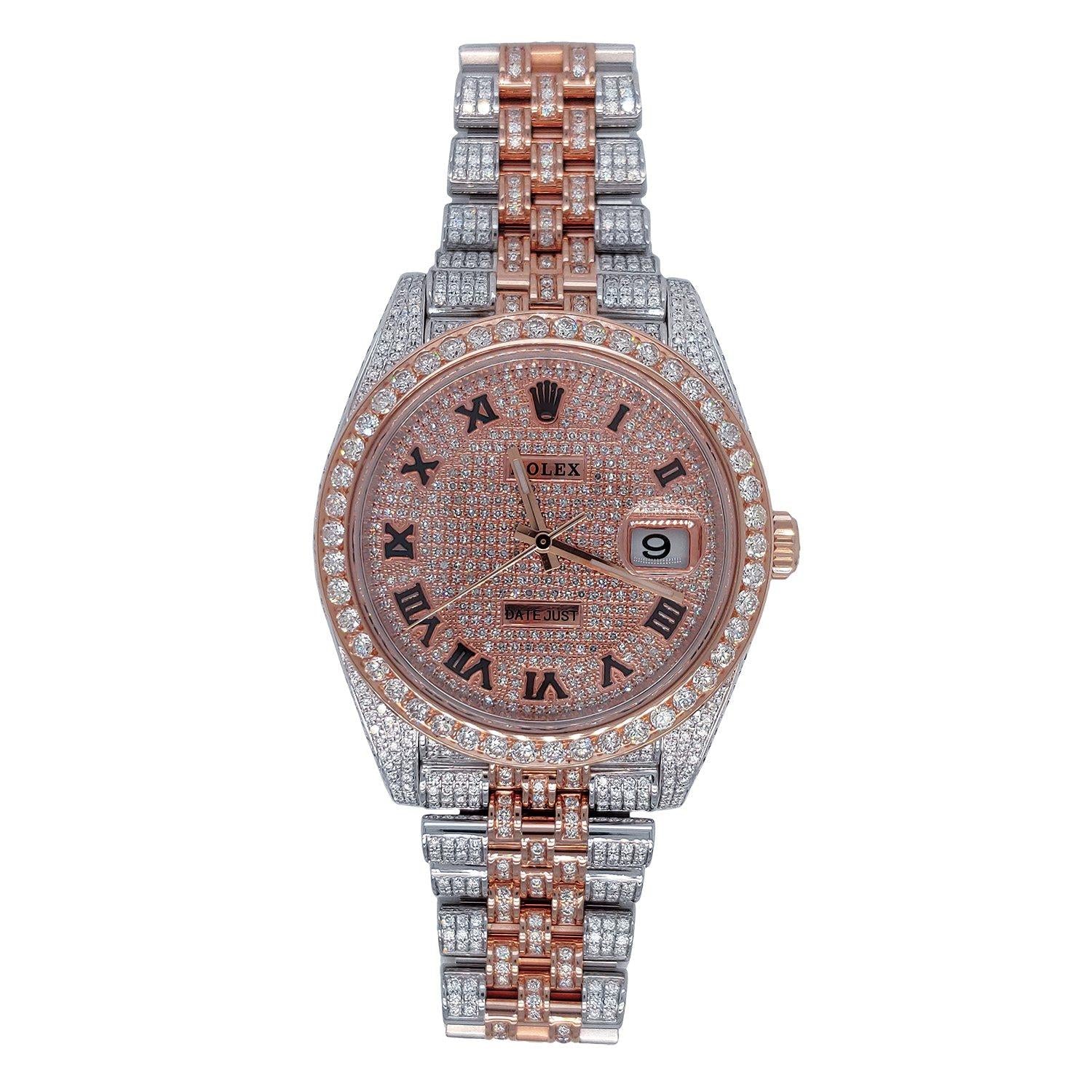 Pre-Owned Rolex Two-Tone Steel & 18K Everose Gold Oyster Perpetual with 41X41 MM Pave Diamond Round Dial. Pave Diamond