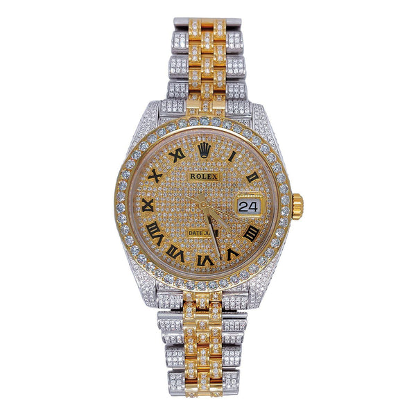 Certified Pre-Owned Rolex Two-Tone Steel & 18K Yellow Gold Oyster Perpetual Datejust with 41X41 MM Pave Diamond Round Dial; 126333