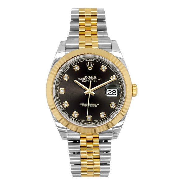 Certified Pre-Owned Rolex Two-Tone Steel & 18K Yellow Gold Datejust with 41X41 MM Black Diamond Dial; 126333