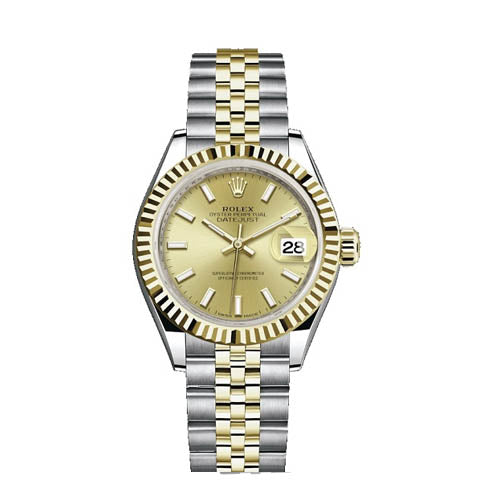 Certified Pre-Owned Rolex Oyster Perpetual Lady-Datejust with 26X26 MM Champagne Round Dial Steel & 18K Yellow Gold Jubilee; 69173.1