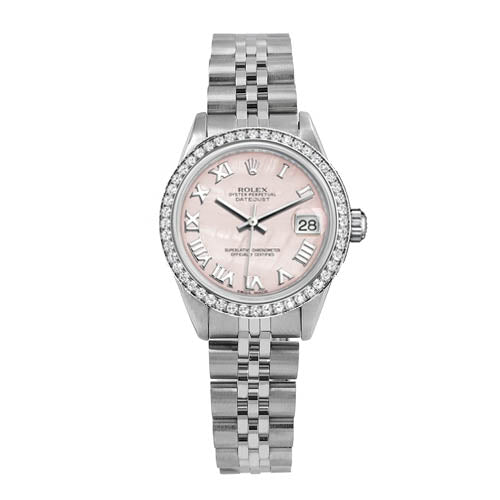 Certified Pre-Owned Rolex Diamond Accent Oyster Perpetual Lady-Datejust with 28X28 MM Pink Round Dial Stainless Steel Jubilee; 69174.2
