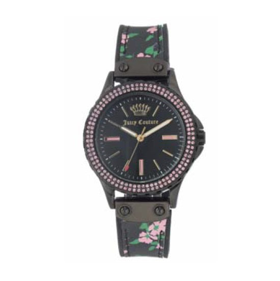 Juicy Couture with 38X38 MM Black Round Dial Silicone Band Strap; JC-1009PKFL