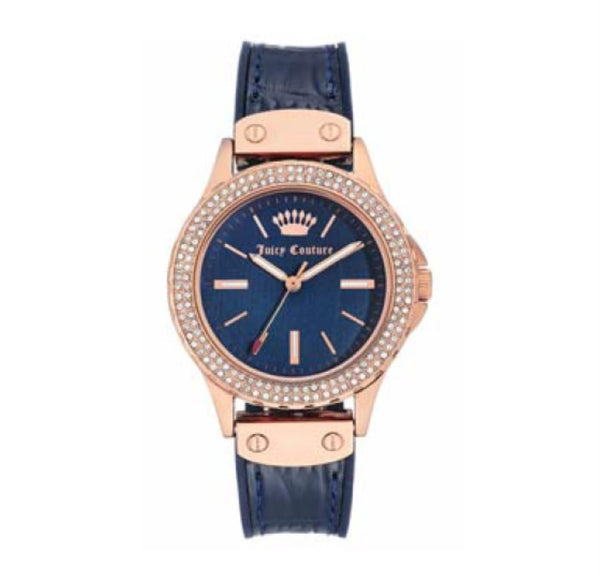 Juicy Couture with 38X38 MM Blue Round Dial Silicone Band Strap; JC-1008RGNV