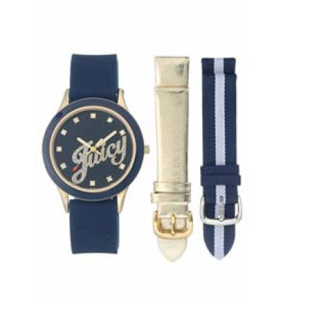 Juicy Couture with 38X38 MM Blue Round Dial Silicone Band Strap; JC-1036INST