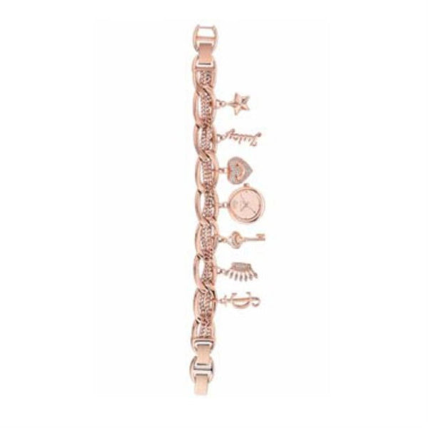 Juicy Couture with 20X20 MM Rosetone Round Dial Mixed Metal Band Watch Band; JC-1040RGCH