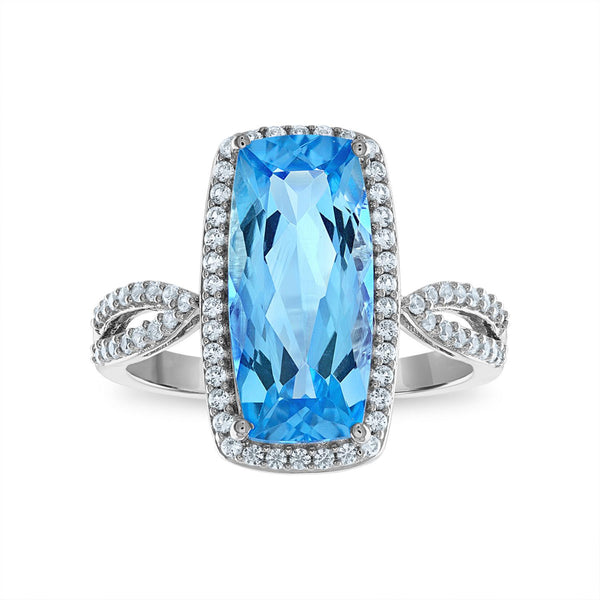 Red Hot Deal 15X7MM Cushion Swiss Blue Topaz and Sapphire Halo Ring in Sterling Silver